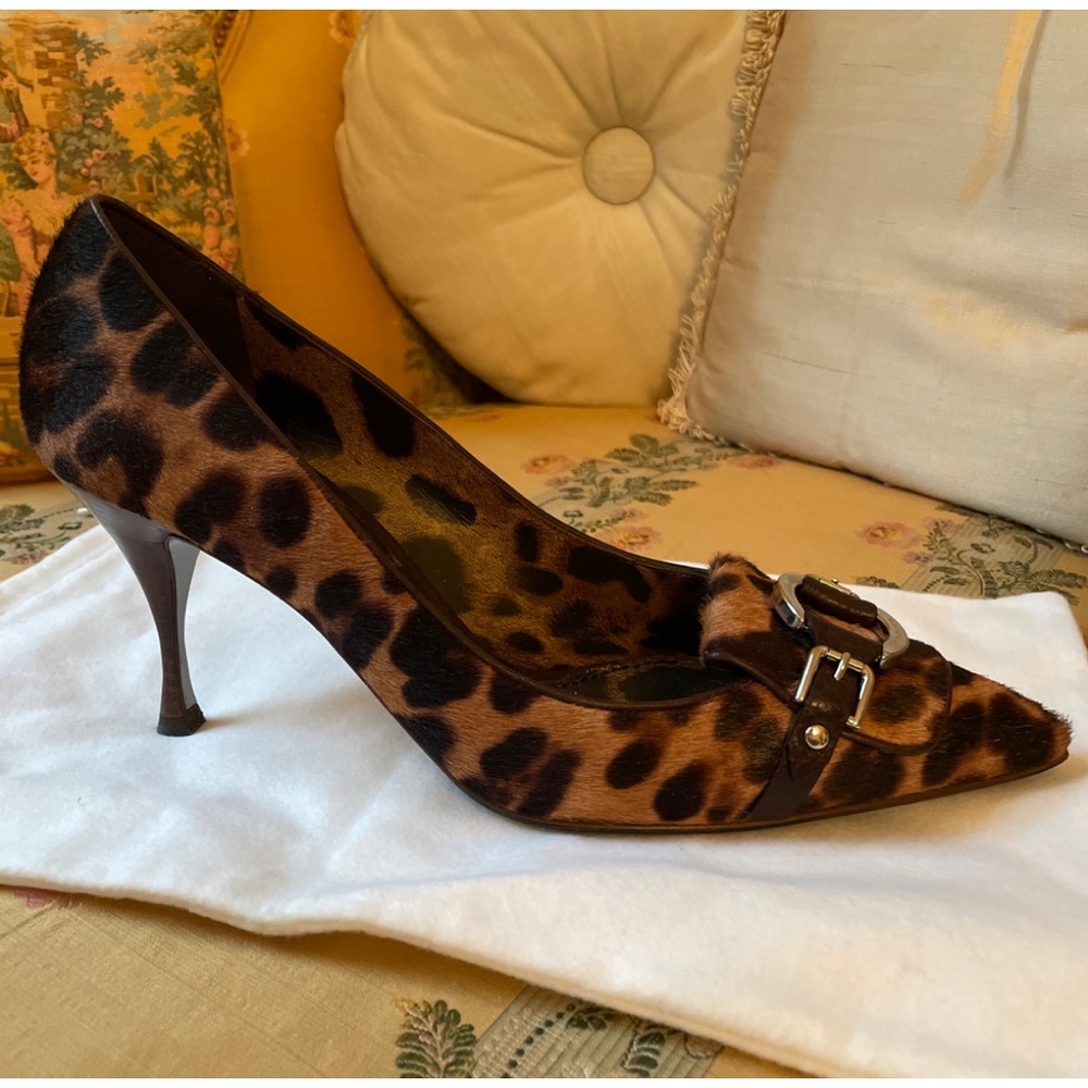 Dolce & Gabbana Leopard print pony hair fur Decollete pointed pumps 39.5 D&G